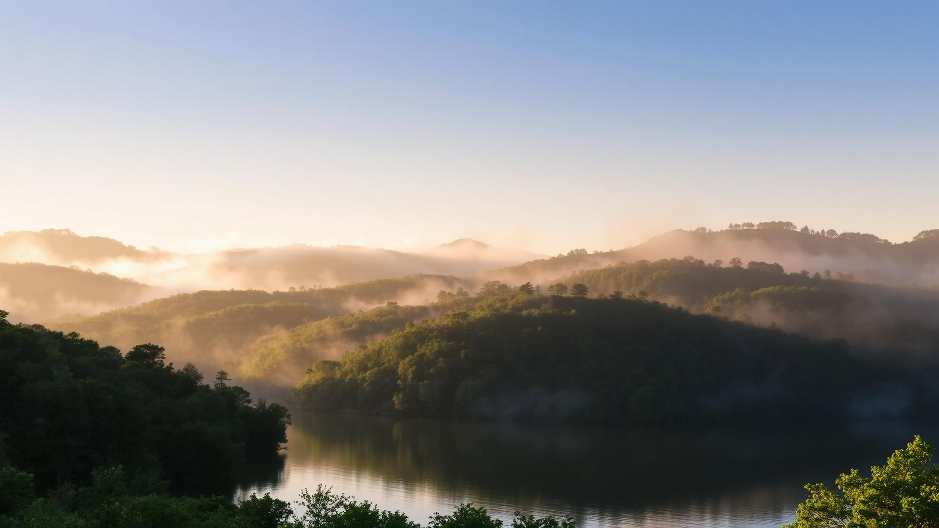 Misty morning over Lake Cumberland in Kentucky